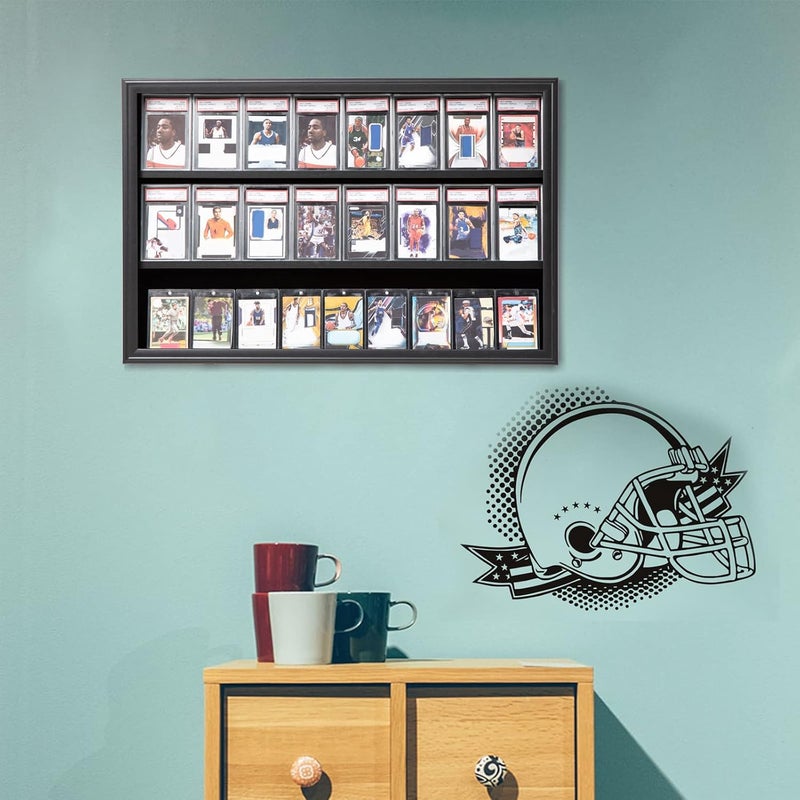 Grintus Baseball Card Display Case 24 Graded Sport Card Display Case Wall Mount with Clear View and UV Protection Acrylic Door for Baseball Football Basketball Hockey Trading Card Collection, Black - Image 2